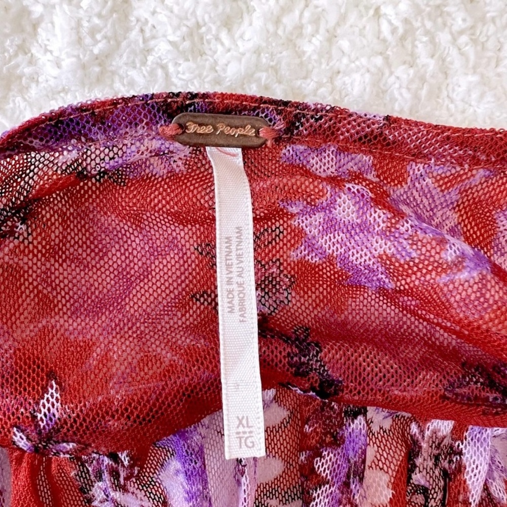 Free People Make Me Smile, Printed Red & Purple Ruffled Blouse - Picture 3 of 4